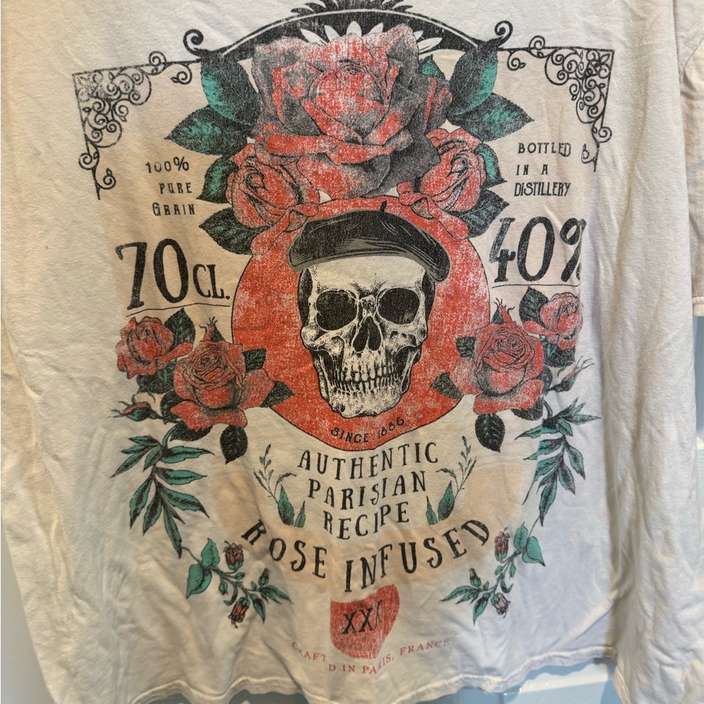 Urban Outfitters Skull & Rose Graphic Tee - White Red Green Print One Size - Picture 7 of 11